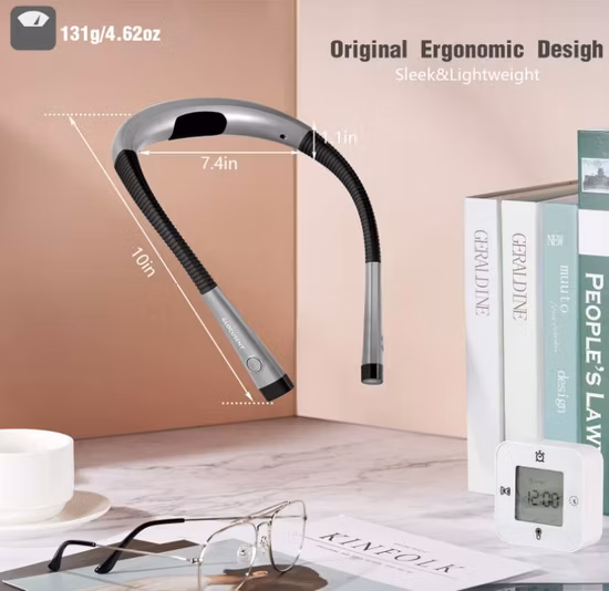 Lampada da lettura a LED ricaricabile a 3 colori, 6 livelli di luminosità, lampada da libro per leggere a letto