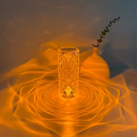 Lampada da tavolo con rosa touch control in cristallo acrilico LED dimmerabile per interni