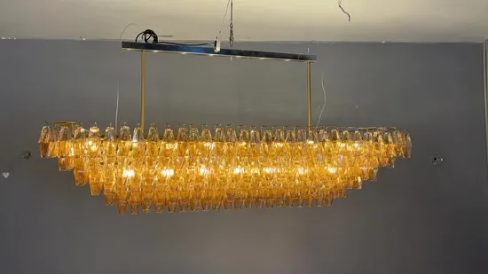 Restauro Moderno Ferramenta Illuminazione Lampadario rettangolare a più livelli in vetro fumé Chiara